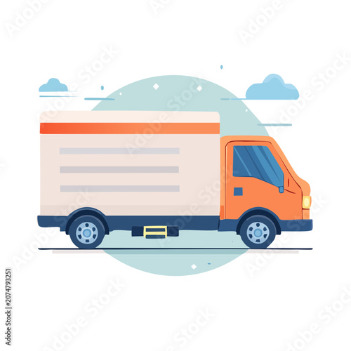 Orange delivery truck flat vector illustration