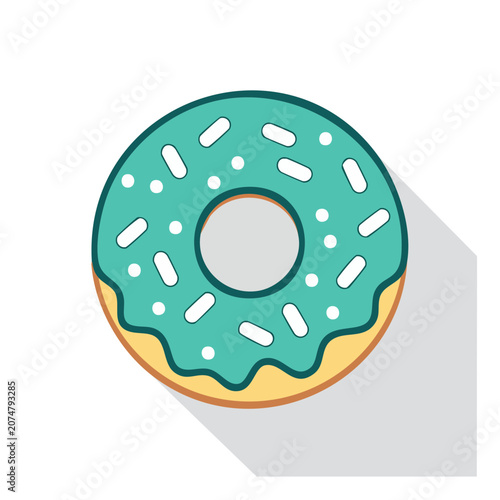 Teal Glazed Doughnut with Sprinkles Vector Illustration