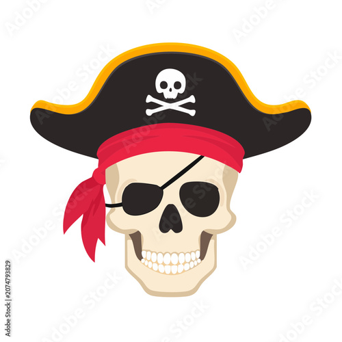 Pirate Skull with Hat and Bandana Vector Illustration