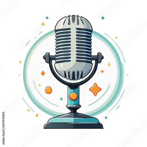 Retro Microphone Flat Vector Illustration