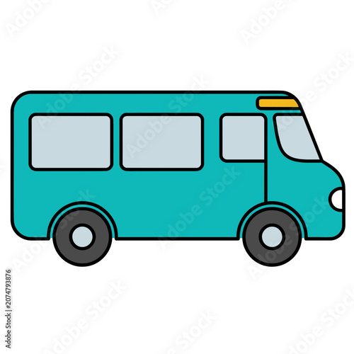 Teal Minibus Flat Vector Illustration