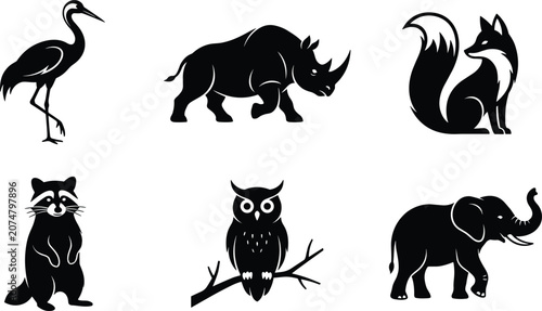 Canvas Print Wild Animals and Forest Birds Silhouette Vector Graphic Pack Featuring Long Legg