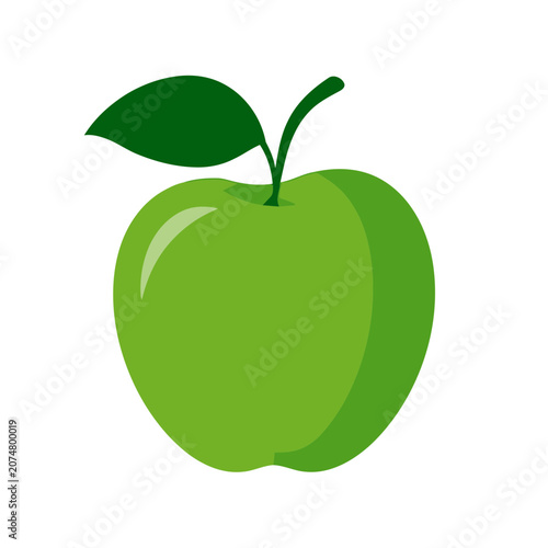 Green Apple with Leaf Vector Illustration