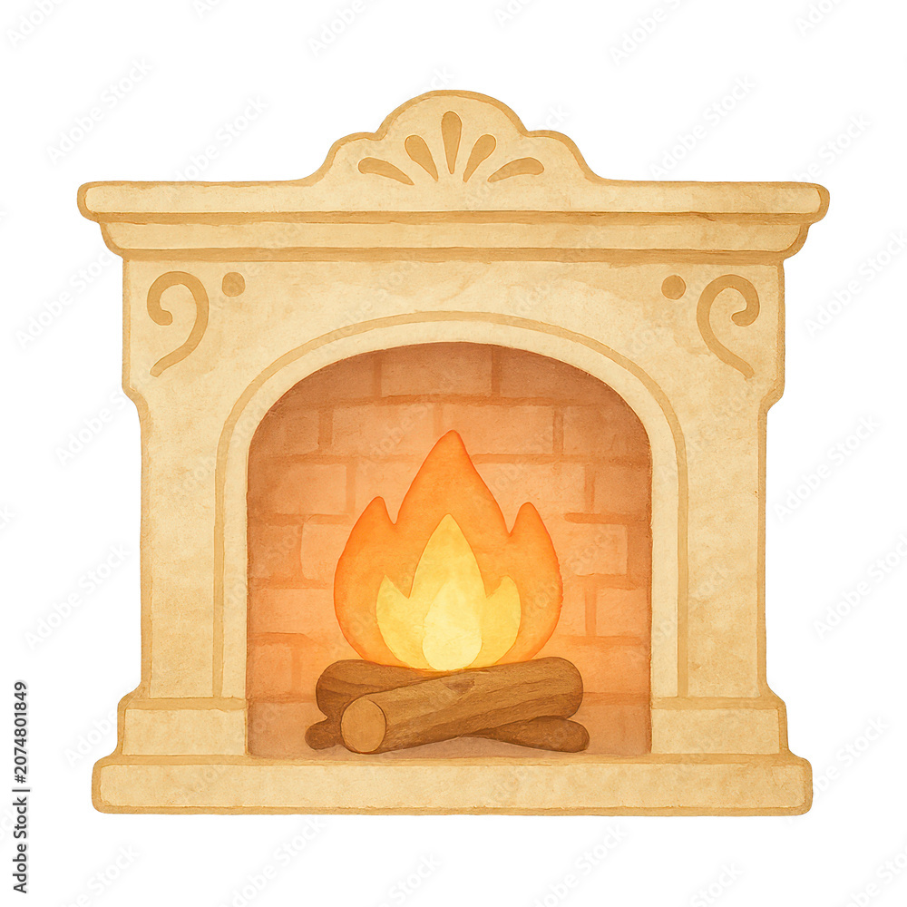 Obraz premium PNG Cozy illustrated fireplace warmth