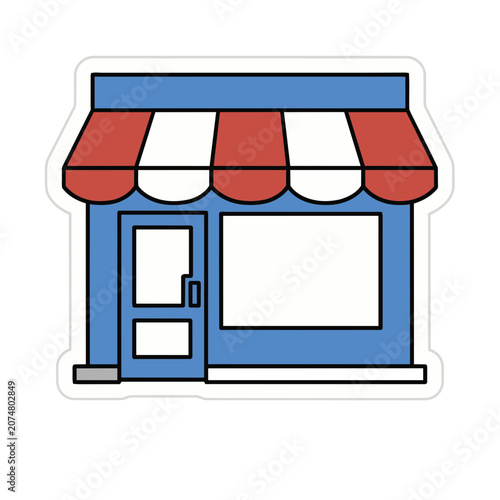 Flat illustration of a shop building with red awning