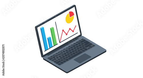 Laptop with colorful graph on screen.