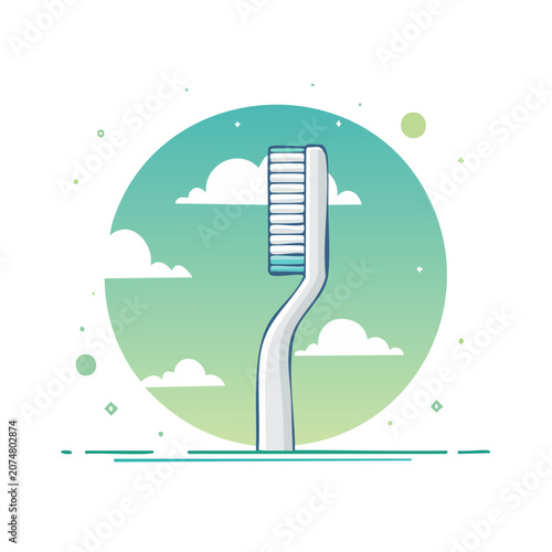 Flat illustration of a toothbrush with sky background