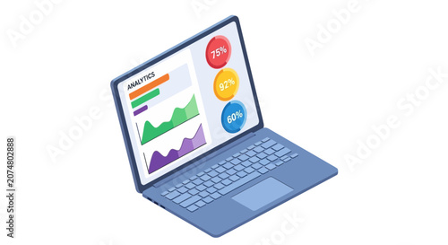 Laptop computer with colorful graphs on screen.