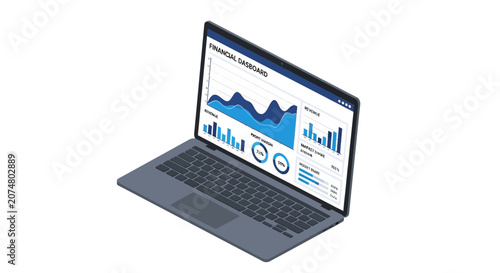 Laptop displaying business analytics and statistics.