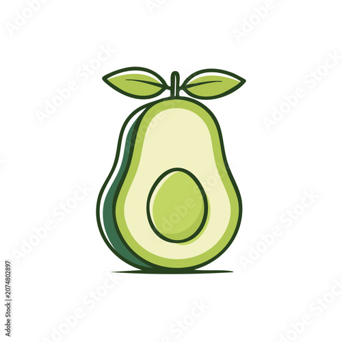 Flat illustration of avocado half with seed and leaf