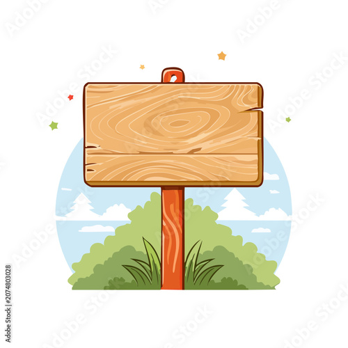 Wooden signpost with nature background illustration