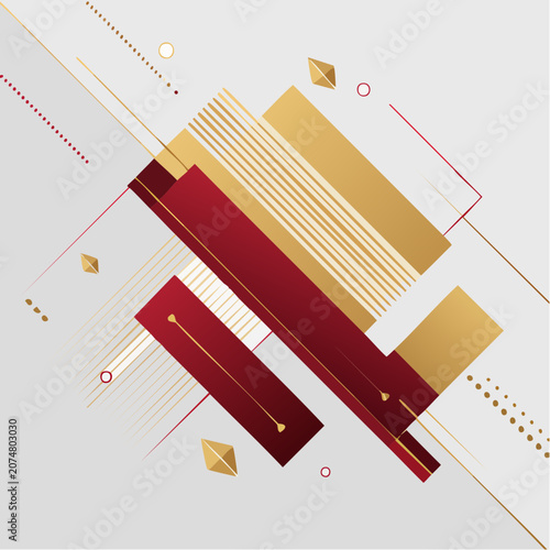 Abstract Geometric Design with Red and Gold Shapes