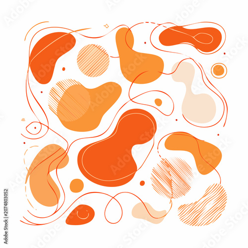 Abstract Organic Shapes and Lines in Orange Tones