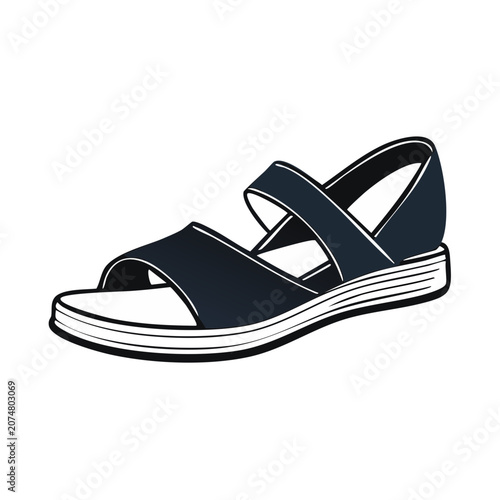 Black and white strappy flat sandal vector illustration