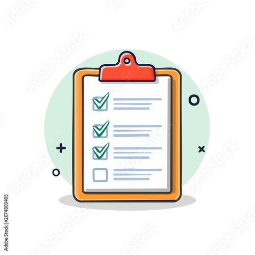 Flat vector illustration of a clipboard with checklist