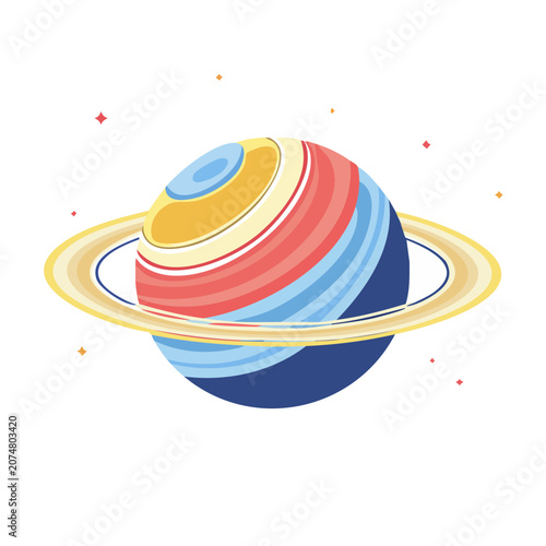 Flat vector illustration of Saturn with colorful rings