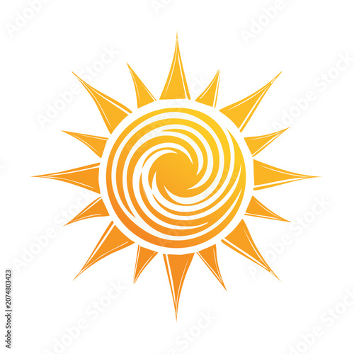Flat vector sun with spiral center and rays