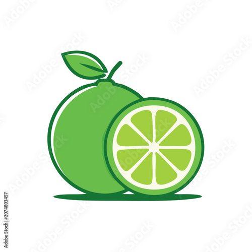 Green Lime and Slice Flat Vector Illustration