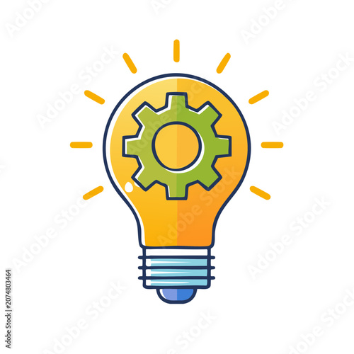 Light bulb with gear icon, flat vector illustration
