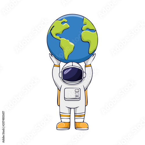 Cartoon astronaut holding the Earth planet