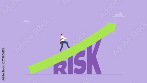 Εκτύπωση καμβά Confident smart investor walking on grow up stock market graph above the word Risk