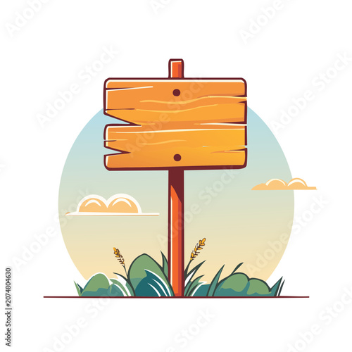 Wooden signpost with nature background illustration