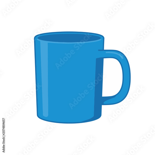 Blue ceramic mug with handle, flat vector illustration