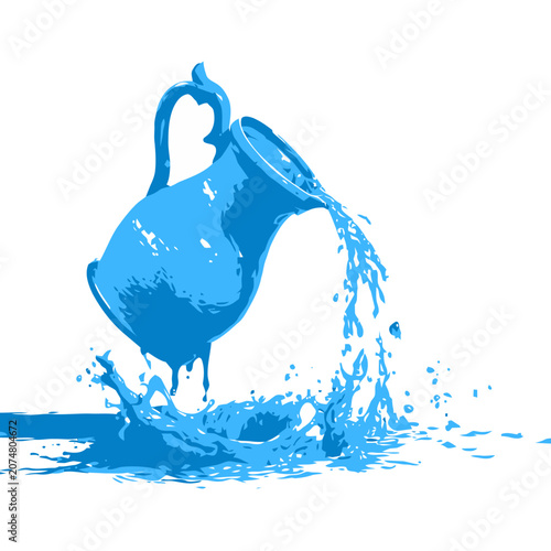 Blue water pitcher pouring with splash