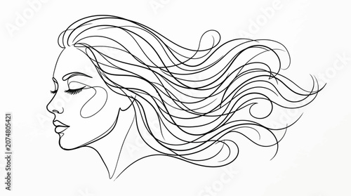 Woman with long flowing hair profile.