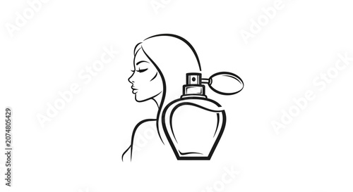 Woman with perfume bottle illustration.