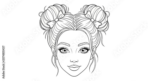 Woman with Space Buns Hairstyle Portrait.
