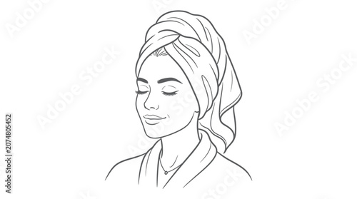 Woman with towel on head relaxing.