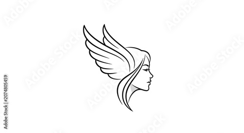 Schilderij op canvas Woman with wings on head profile.