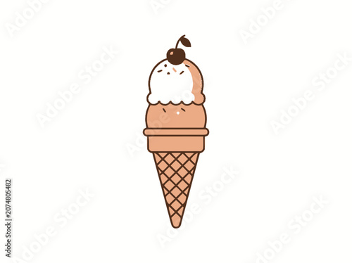 Cute Cherry Topped Ice Cream Cone Illustration