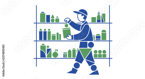 Worker holding green cleaning product.