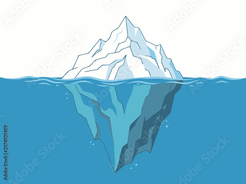 Floating Iceberg with Visible Underwater Mass and Surface Water