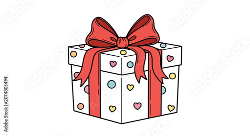 Wrapped Gift Box with Red Ribbon.