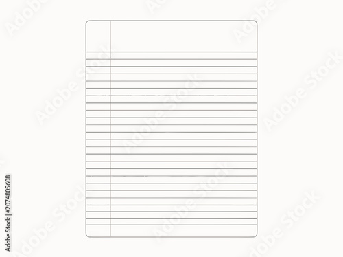 Blank Lined Notebook Paper Page with Margin - White Background