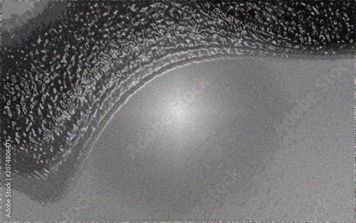Abstract grayscale texture with organic cell patterns and grainy gradient lighting transitions across curved monochromatic plane