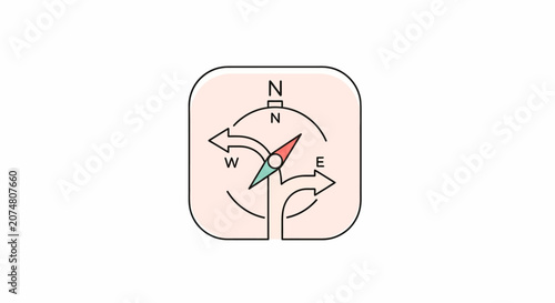 A minimalist graphic icon showing a navigation compass with directional arrows