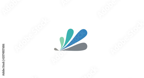 An abstract graphic design featuring four colorful curved shapes on a white background