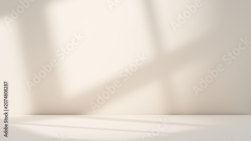 Tableau sur toile Modern beige wall studio background with soft grey shadows and elegant light, fo