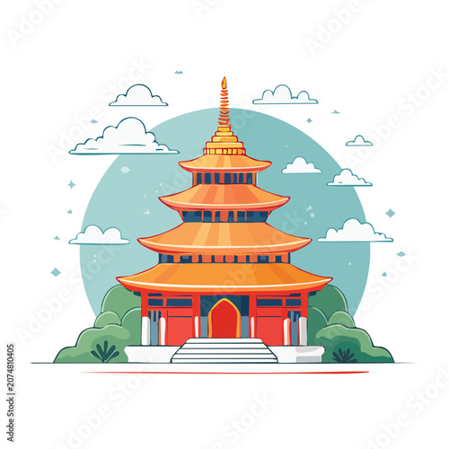 Traditional East Asian Pagoda Flat Vector Illustration