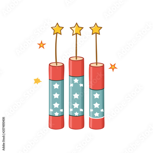 Three Firecrackers with Lit Fuses and Stars