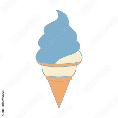 Blue soft serve ice cream in a cone, flat vector illustration