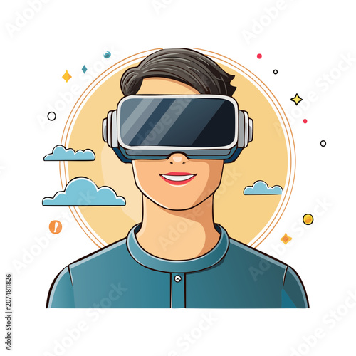 Man wearing virtual reality headset illustration