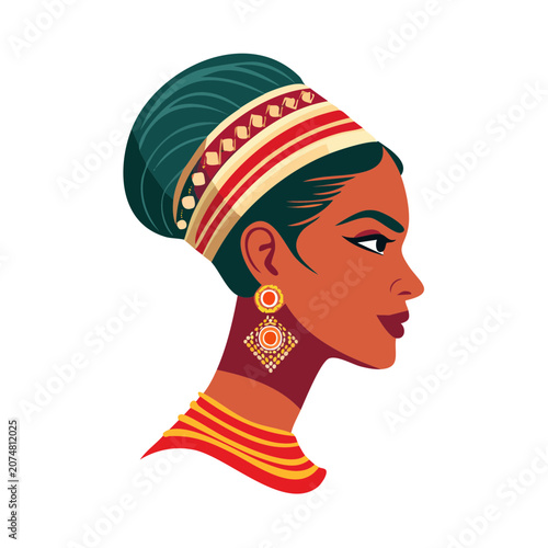 Woman profile with traditional headband and earrings vector