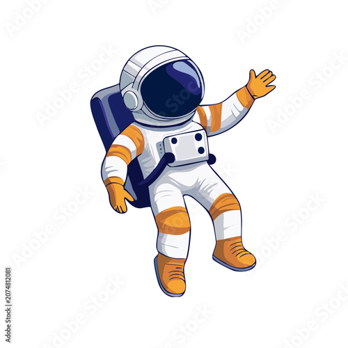 Cartoon astronaut in space suit waving