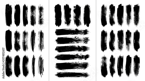 Black highlighter brush stroke lines set for underline banners, dry paint marker stripes, rough grunge ink smears and bold hand drawn highlight elements, Grunge paint lines
