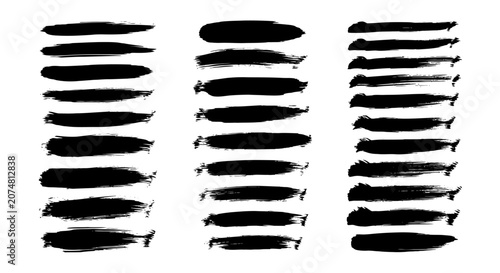 Black highlighter brush stroke lines set for underline banners, dry paint marker stripes, rough grunge ink smears and bold hand drawn highlight elements, Grunge paint lines
